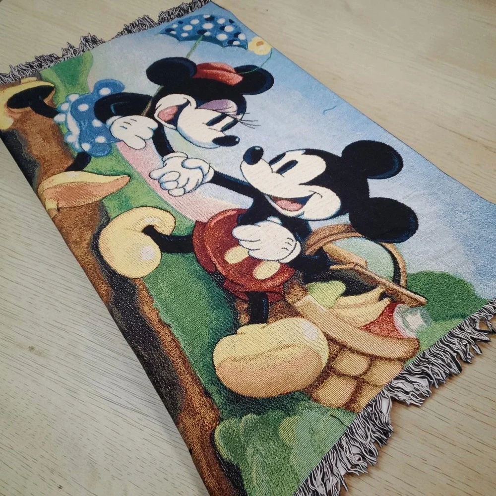 Vintage Disneyland Resort Mickey Minnie Picnic Woven Tapestry Throw Blanket